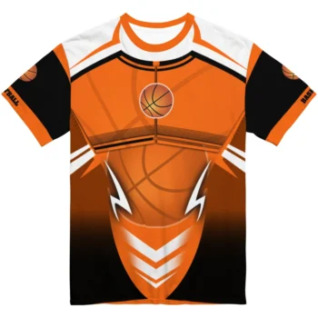Basketball Logo 3D Tshirt - Customized Futuristic Armor Orange Black White