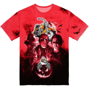 Motorcycle Logo 3D Tshirt - Horror Icons Red Black