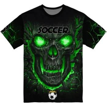 Soccer With Crown 3D Tshirt - Fiery Skull Green Black